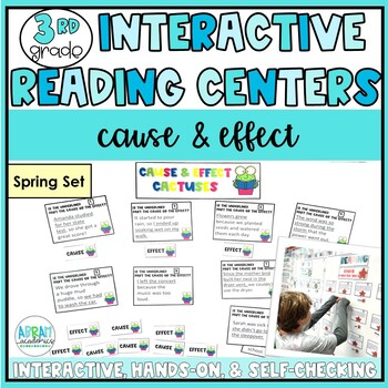 Preview of FREE 3rd Grade Cause and Effect Task Cards - Spring Interactive Reading Centers