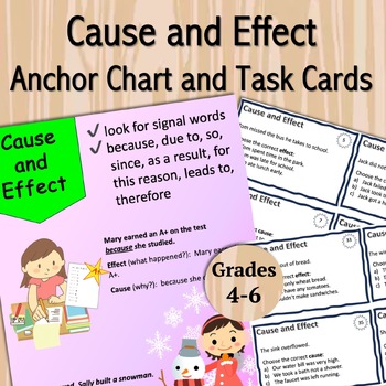 Preview of Grade 3-6 Cause and Effect Task Cards | Worksheets | Lesson Plan | Anchor Chart