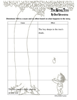 giving tree activities shel silverstein effect cause writing lesson worksheets lessons plans story teacher reading trees elementary spring printable worksheet