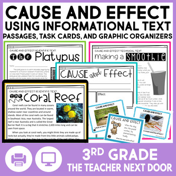 Preview of Cause & Effect Worksheets Graphic Organizer Nonfiction Activities 3rd Grade