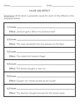 Cause and Effect Worksheet by Clarissa Siedsma | TPT