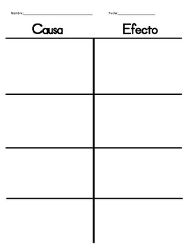 Preview of Cause and effect worksheet (Spanish)