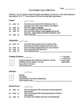 cause and effect essay rubric middle school