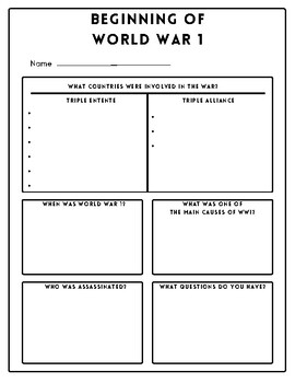 Causes & Beginning of World War 1 Packet by Paige J Studios | TPT