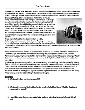 Causes & Effects of the Dust Bowl Reading & Questions Distance Learning