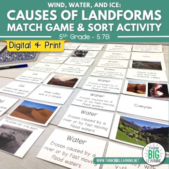 Preview of Landforms and Their Causes Match Game and Sort Activity | STAAR Aligned