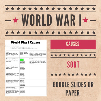 Preview of Causes of WWI Sort