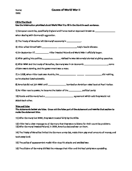 Causes of WWII Worksheet by 2nd Chance Works | Teachers Pay Teachers