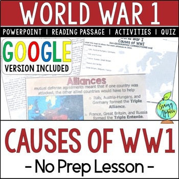 Preview of Causes of World War 1 Lesson - MAIN Causes of WWI - WW1 Reading Activity - Quiz