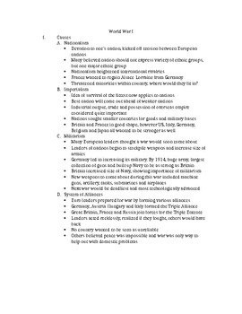 Preview of Causes of World War I Notesheet