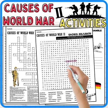 Preview of Causes of World War II Fun Worksheets,Vocabulary,Wordsearch & Crosswords.