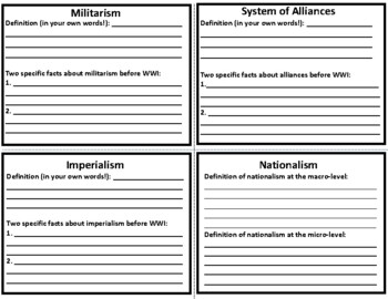 Preview of Causes of World War One Notes Sheet for Interactive Notebook