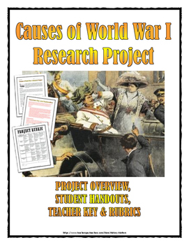 Preview of World War One Causes - Research Project (WWI) - Project, Key, Rubrics, Etc.