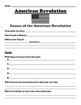 Preview of Causes of the American Revolution "5 FACT" Summary Assignment