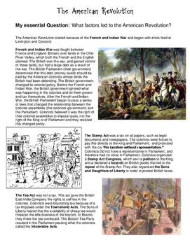 Preview of Causes of the American Revolution - Cause and Effect