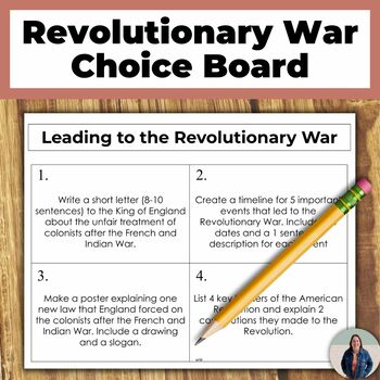 Preview of Causes of the American Revolution Choice Board Activities for US History