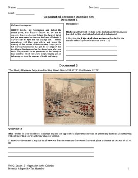 Preview of Causes of the American Revolution - Constructed Response Question (CRQ/DBQ) Set