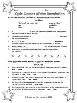 Causes of the American Revolution Quiz by Crown Jewels 4 Learning