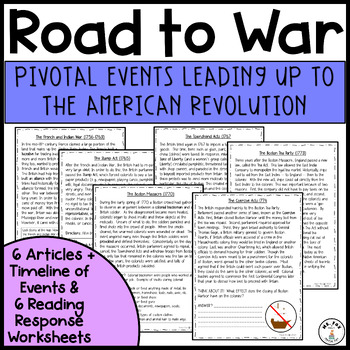 Preview of Causes of the American Revolution Timeline of Events Comprehension Questions