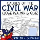 Causes of the Civil War Close Reading Activity | Printable