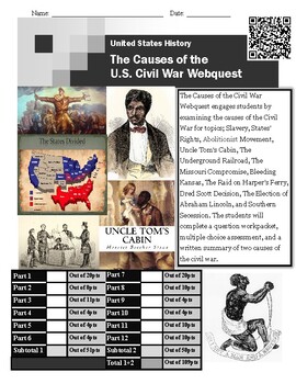 Preview of US History - Causes of the Civil War Webquest