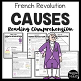 Causes of French Revolution Reading Comprehension Worksheet