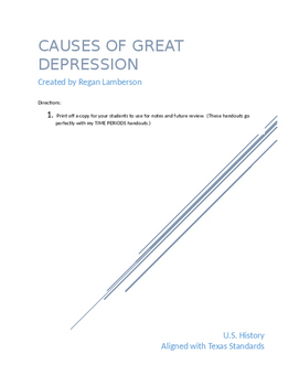 Preview of Causes of the Great Depression US History STAAR EOC Prep