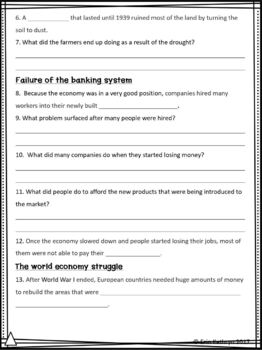 Causes Of The Great Depression Internet Scavenger Hunt Webquest Activity