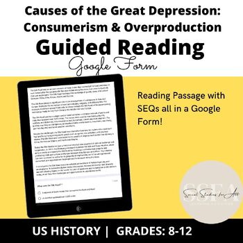 Preview of Causes of the Great Depression: Overproduction Guided/Close Reading Google Form