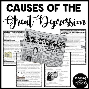 Causes of the Great Depression Reading Comprehension Worksheet and DBQ