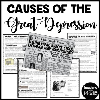 Causes Of The Great Depression Reading Comprehension By Teaching To The Middle