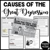 Causes of the Great Depression Reading Comprehension 1930s