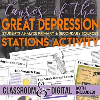 Preview of Causes of the Great Depression Stations Activity Primary and Secondary Sources