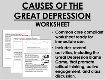 Preview of Causes of the Great Depression worksheet - US History
