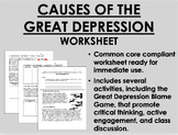 Causes of the Great Depression worksheet - US History