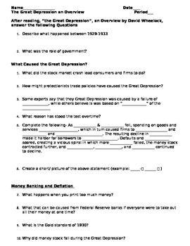 Preview of Causes of the Great Depression: reading, graphic organizer, discussion lesson