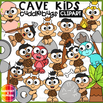 Preview of Caveman Kids Clipart | Cuddlebugs Collection | Dinosaur Clipart