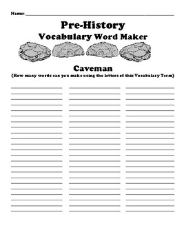 Caveman Word Maker Vocabulary Worksheet by BAC Education TPT