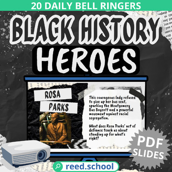 Preview of Black History Heroes Bell Ringers - 20 Biographies + Questions for Grades 3-5