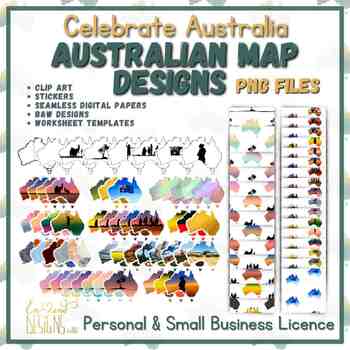 Preview of Celebrate Australia: Australian Map Designs for projects and events -PNG files