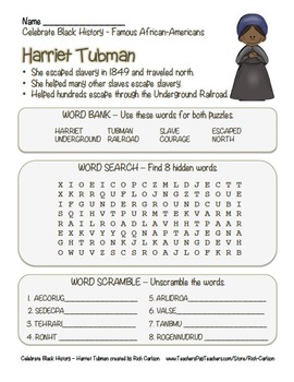 Preview of Celebrate Black History Month – Harriet Tubman - Word Search, Scramble, & Maze!