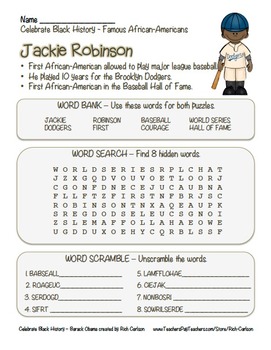 Preview of Celebrate Black History Month – Jackie Robinson - Word Search, Scramble, & Maze!