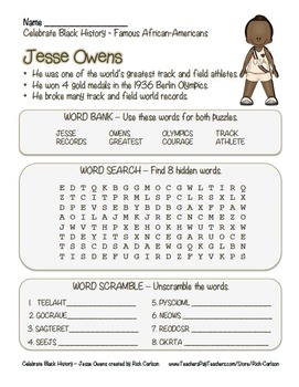 Preview of Celebrate Black History Month – Jesse Owens - Word Search, Scramble, and Maze!