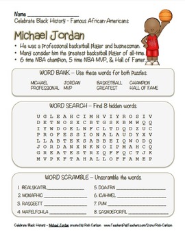 Preview of Celebrate Black History Month – Michael Jordan -Word Search, Scramble, and Maze!
