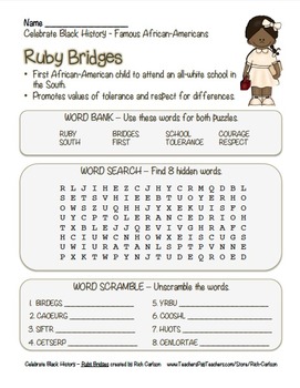 Preview of Celebrate Black History Month – Ruby Bridges - Word Search, Scramble, and Maze!