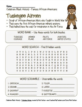 Preview of Celebrate Black History Month – Tuskegee Airmen - Word Search, Scramble, & Maze!