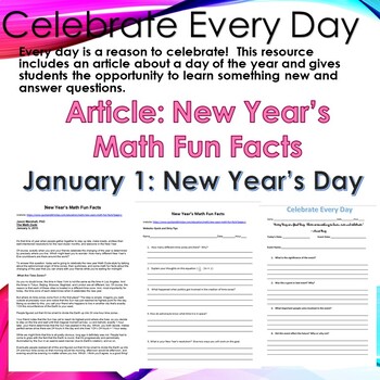 Preview of Celebrate Every Day! January 1st--New Year's Math Fun Facts--Sub Plans/No Prep