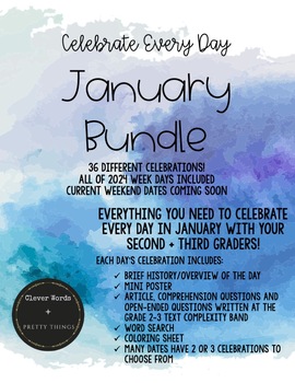 Preview of Celebrate Every Day! January Bundle Grades 2 + 3
