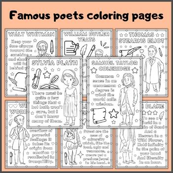 Preview of National Poetry Month Coloring Pages | Famous Poets Coloring Sheets | April Set