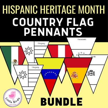 Preview of Celebrate Hispanic Heritage Month Country Flag Pennants BUNDLE